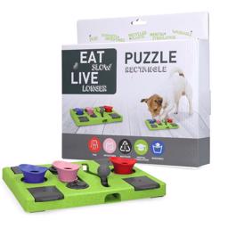 Eat Slow Live Longer Puzzle RECTANGLE Aktivitetsspil Til Hunden